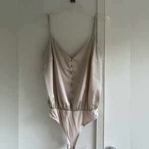 Elegant Beige Satin Spaghetti Bodysuit
